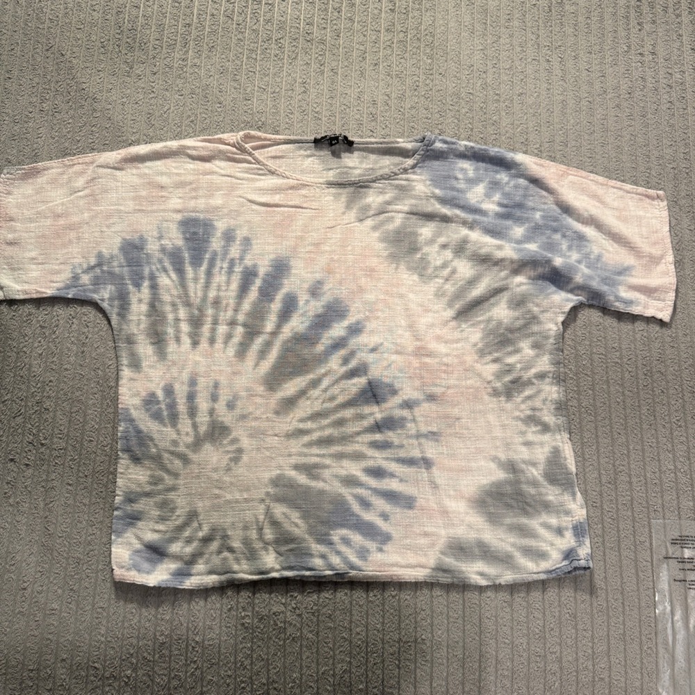 Charlie B Shirt Women L Blue Pink 100% Cotton Tie Dye Italy Summer Casual Boho